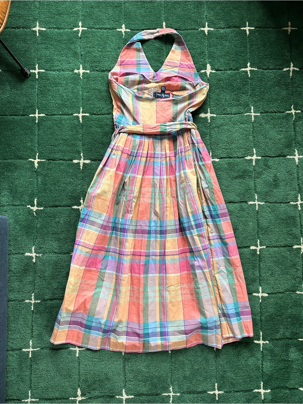 Ralph Lauren 1980s vintage plaid madras cotton multi halter dress 12 - Picture 5 of 14
